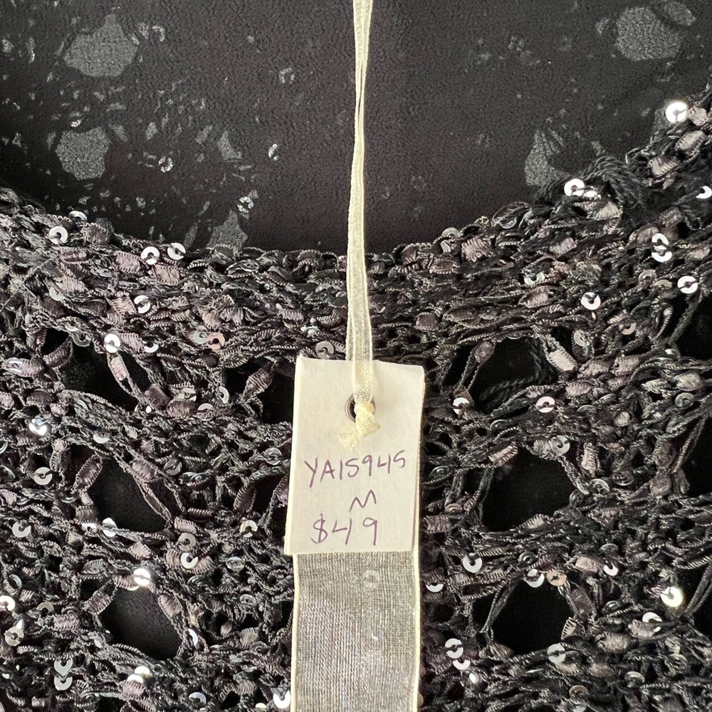 NWT Black Sequin Knit & Chiffon Lightweight Sweater Top - Holiday Style - Picture 8 of 11